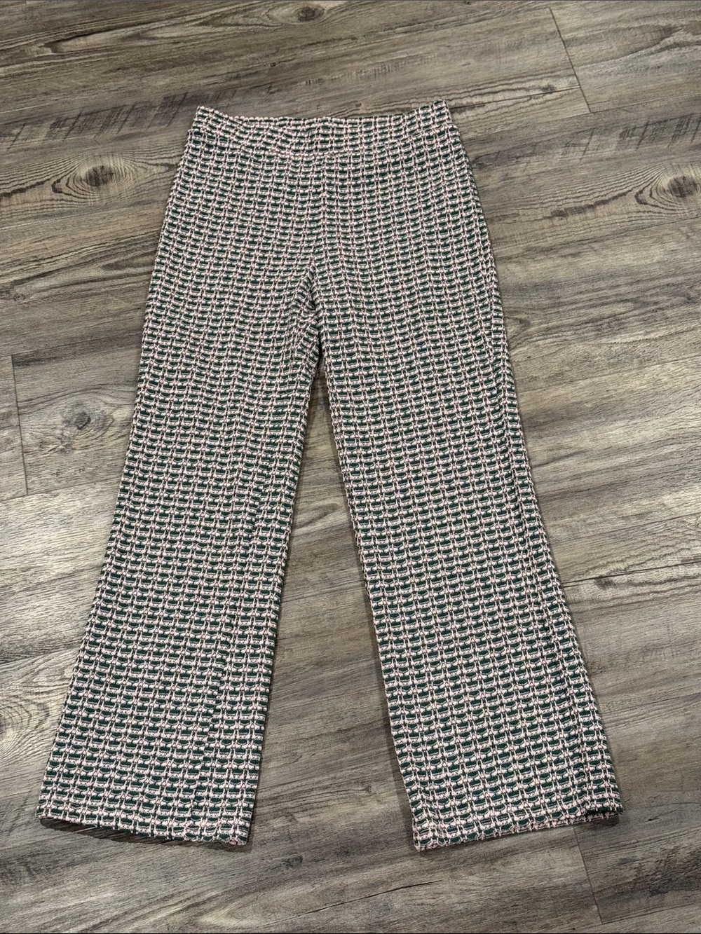Zara Pink & Green Geometric Knit Pull-On Wide Leg Pants Size S - Picture 2 of 10